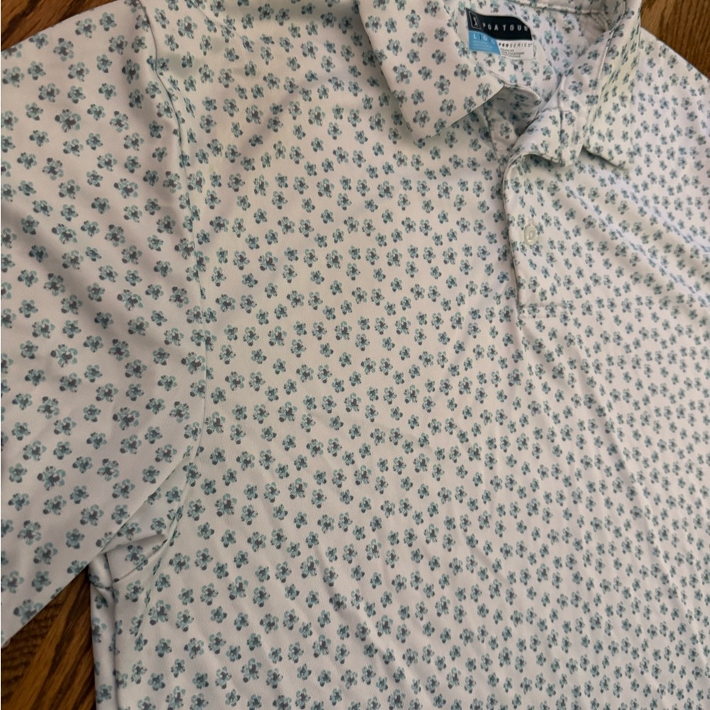 PGA Tour White and Green Patterned Men's Shirt
